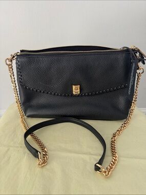 NWT Rebecca Minkoff Black Leather Crossbody Bag with Gold Chain Strap